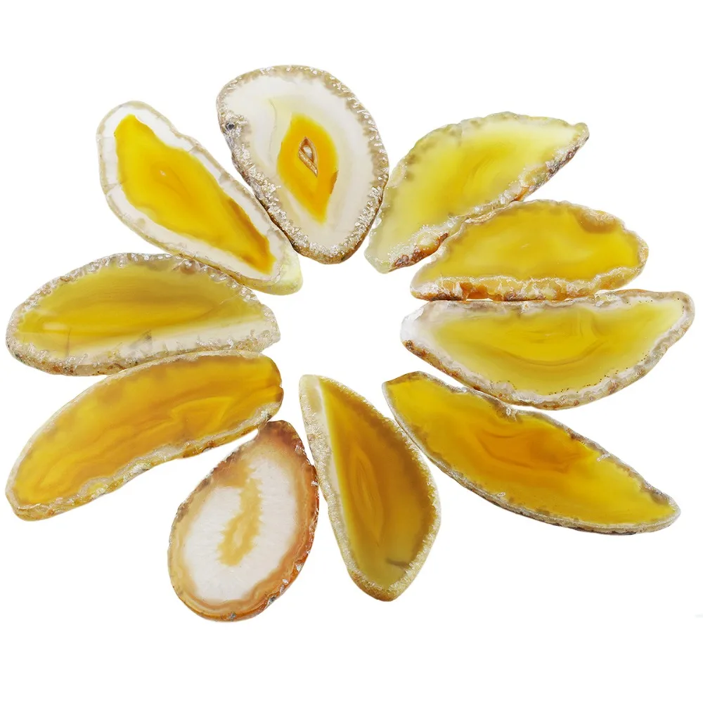 

TUMBEELLUWA 1Lot (5Pc) Natural Light Table Agate Slices Dyed Yellow,Irregular Healing Crystal Collection Home Decoration 1-2''
