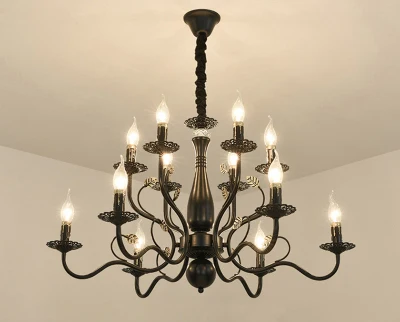 Black 12 lights Американская Ретро черная люстра свеча свет гостиная спальня люстра огни ресторан магазин одежды декоративное освещение люстры потолочные для гостинной современная люстра светильник потолочный люстра винтаж - Цвет абажура: Black 12 lights