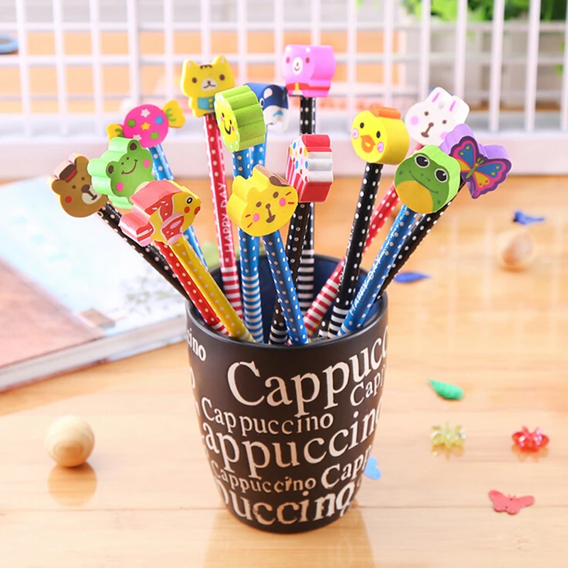 

2PCS Cute Animal Pencil With Eraser Student Stationery Rubber HB Pencil School Supply Gift Student Supplies