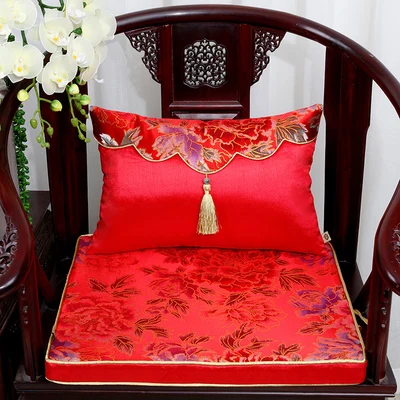 red peony Винтажная тутовая шелковая подушка с кисточками, китайская Толстая Подушка на стул, декоративная подушка для дивана, подушка для сидения, поясничная подушка, подушка для спины - Цвет: red peony
