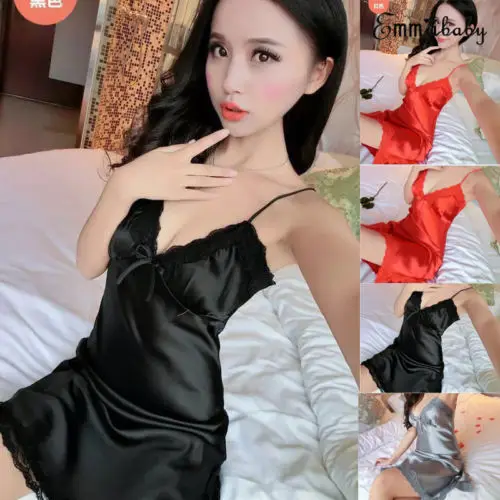 Женское атласное белье Babydoll ночное на бретельках ночная рубашка Сексуальное |