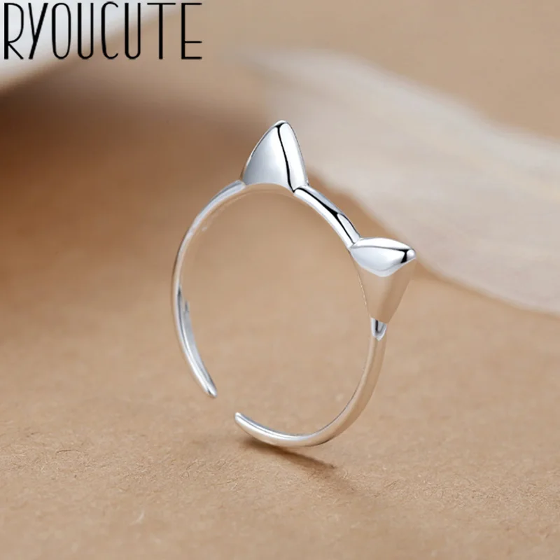 925 пробы серебряные кольца с кошачьими ушками для женщин Bijoux подарок женский регулируемый размер кольца на палец Anillos