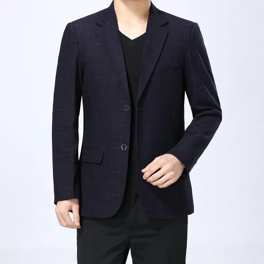 Мужской Блейзер в шотландскую клетку темно синий винно красный|Пиджаки| |