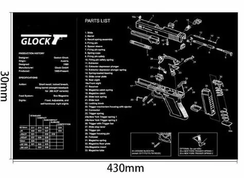glock AR15 AK47 пистолет резиновые перчатки для уборки коврик с Запчасти схема и инструкции оружейников коврик для верстака Мышь коврик для Glock SIG P226 P229 - Цвет: glock