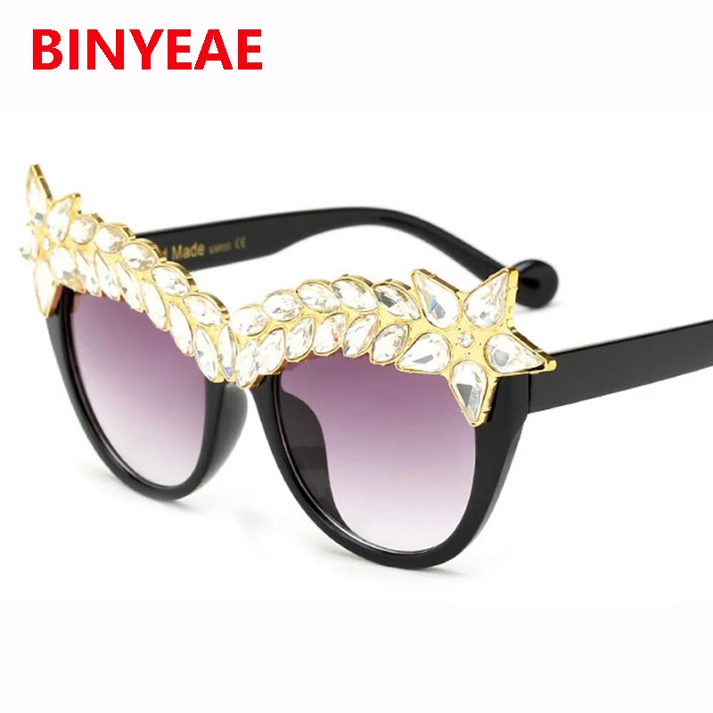 Женские солнцезащитные очки кошачий глаз со стразами роскошные брендовые