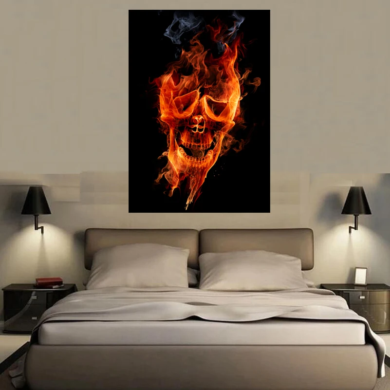 Flame Skeleton Separate Canvas Painting Home Decoration Poster Paintings For Living Room Bedroom Unframed | Дом и сад