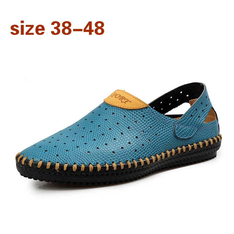 

2020 Fashion Summer Men Sandals Plus Size Genuine Leather Rome Shoes Me Breathable Anti-slip All Black Cool Sandals Male 38-48