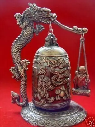Отличный Тибетский дракон буддийский колокольчик винтажный Тибетский-серебряные старые медные инструменты, свадебное украшение, латунь