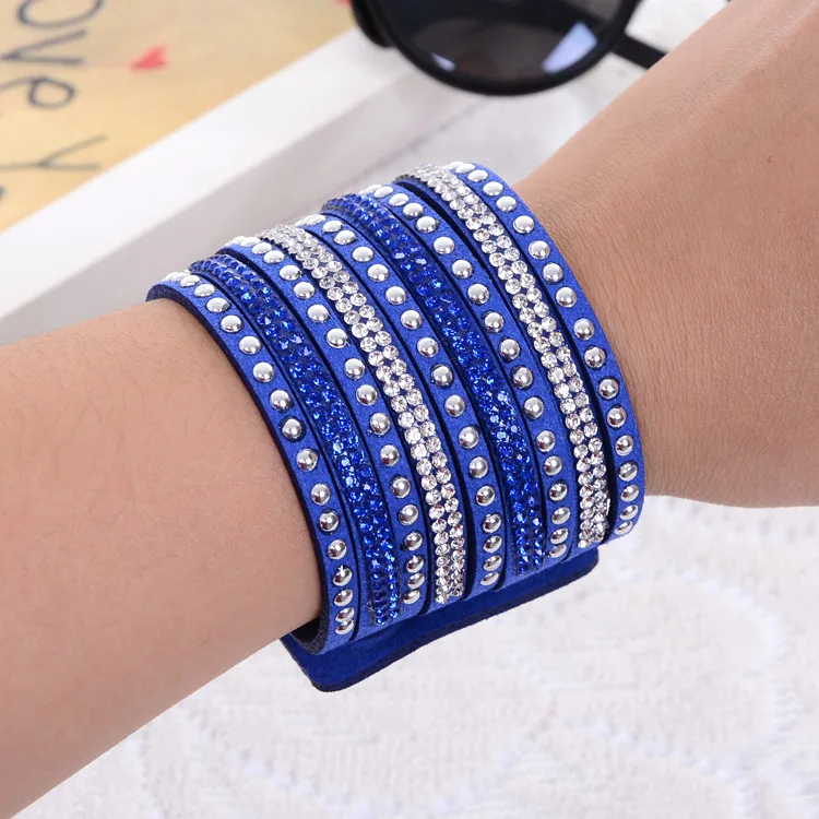 Женский кожаный браслет широкий с заклепками и стразами|bracelets for|crystal bracelets for