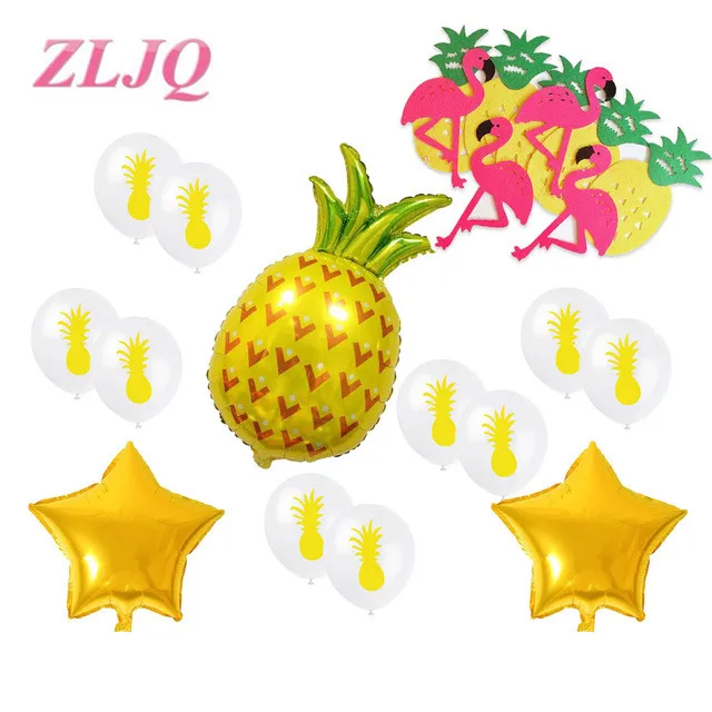 ZLJQ 12 шт. пластиковые чашки с ананасами с Фламинго гибкие соломинки Гавайские вечерние свадебные украшения для взрослых день рождения поставки - Цвет: yellow set