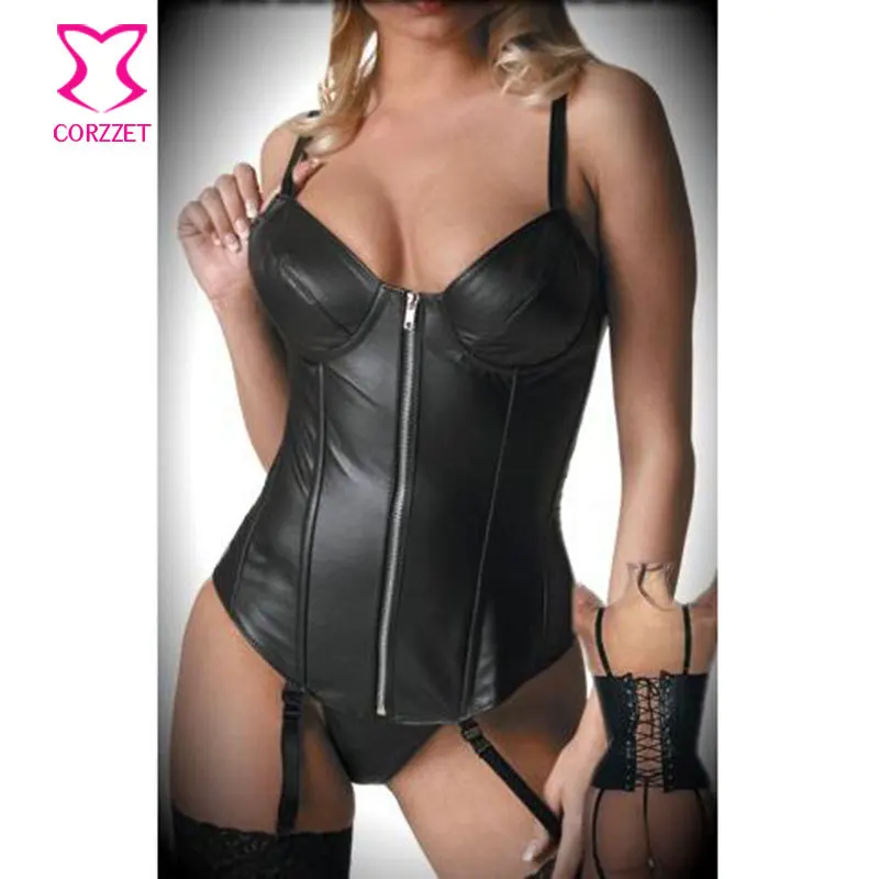Корсеты в стиле панк рок сексуальное бюстье из искусственной кожи Черный корсет