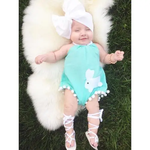 Новорожденный малыш для маленьких девочек спинки Лето Банни боди Детские