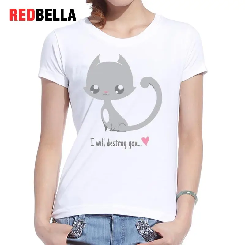 REDBELLA зла милые кошки с коротким рукавом Хлопок Женщины футболку Мода Ulzzang Harajuku