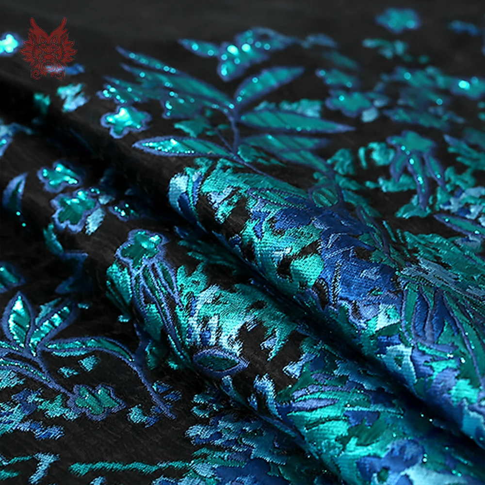 Французский розмарин синий и черный органза позиционный узор жаккард металлик