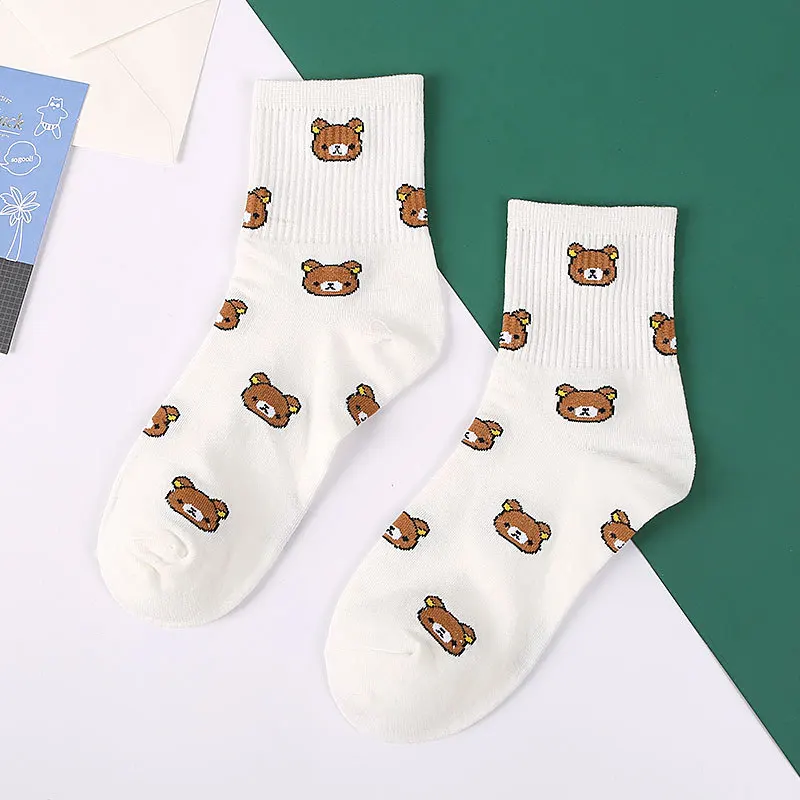 1 Продукт осень/зима Harajuku прекрасный мультфильм колледж Стиль носки женщины счастье кавай медведь личности Tide Calcetines - Цвет: 1