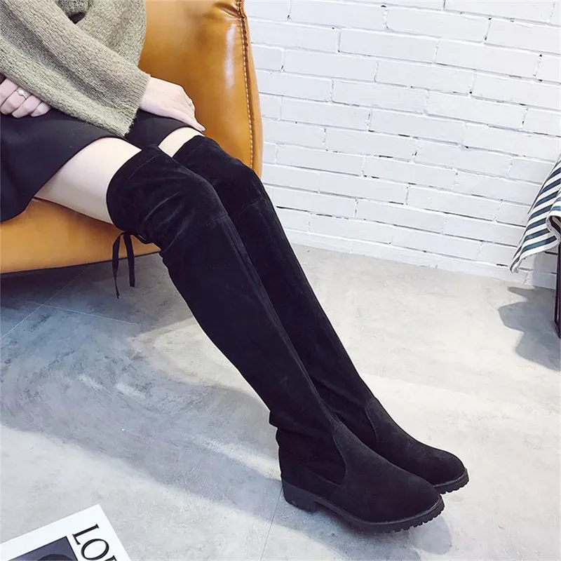 Для женщин 'sshoes квадратный на низком каблуке женские ботфорты выше колена
