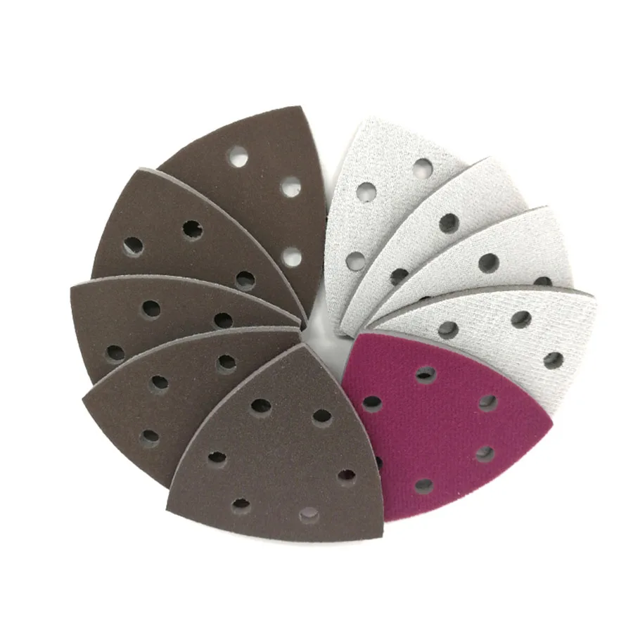 6 Holes Red Sandpaper Triangle Sponge Flocking Sand Paper 90x90x90mm Grit 300-2000 Disc Abrasive Tools For Polishing | Инструменты