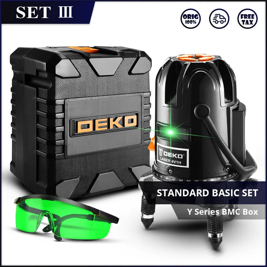 SET3 DEKO DKLL501 5 линий 6 точек вертикальный и горизонтальный самонивелирующийся лазерный уровень 360 градусов Зеленая лазерная линия внутренний/наружный режим - Цвет: SET3
