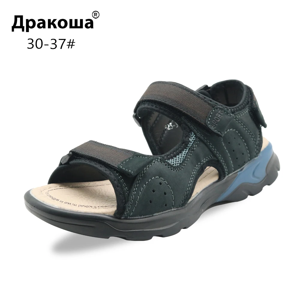 Apakowa/пляжные сандалии из мягкой натуральной кожи на липучке для маленьких