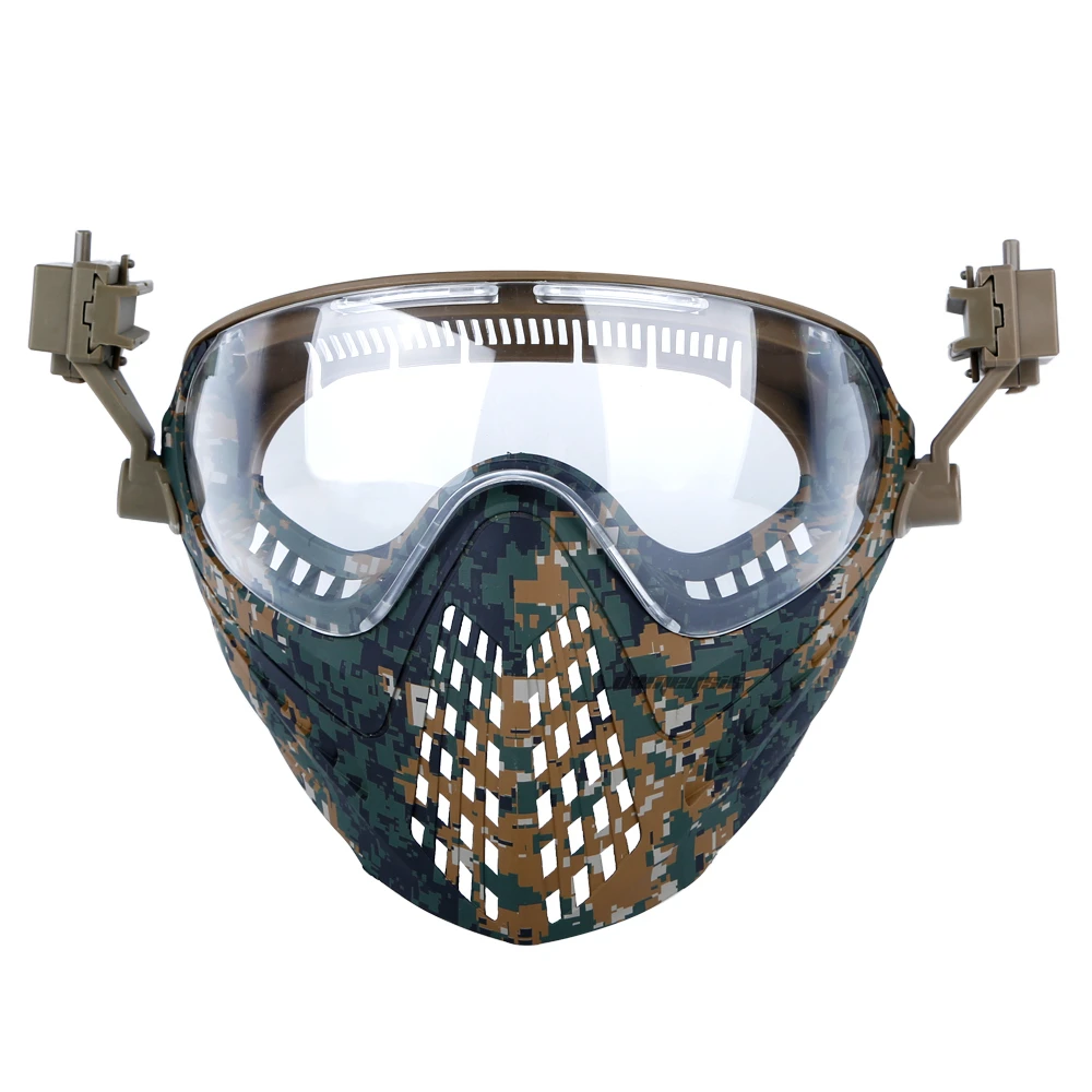 woodland digital 3 Lens Tactical Mask Protective Military Shooting Helmet Mask Full Face Outdoor Hunting Wargame CS Airsoft Paintball Masks - Цвет: woodland digital