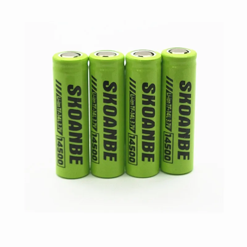 4PCS Плоский верх SKOANBE 14500 аккумулятор 3,7 V литий-ионная аккумуляторная батарея для фонарика Мыши Зеленый - Цвет: 4PCS