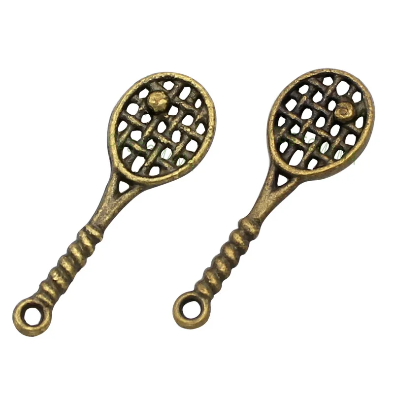 

100pcs-Antique Bronze Plated 2 Sided Tennis Racket Charms Pendant 29x10mm