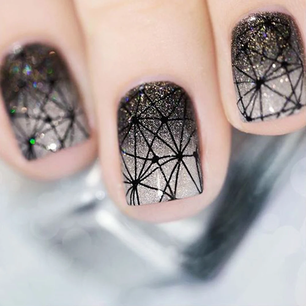 1 лист переводные наклейки для дизайна ногтей Белый Черный веб алмаз ретро ногти