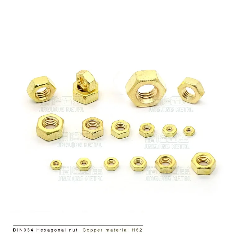 

100pcs/lot DIN934 Brass hex nut M1 M1.2 M1.4 M1.6 M2 M2.5 M3 M4 brass nuts bright cleaned