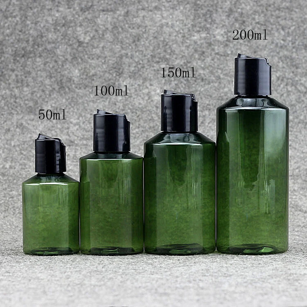 

40pcs 50/100/150/200ml Disc top Cap green bottle Empty Plastic Travel Container for cosmetics travel size plastic Shampoo gel