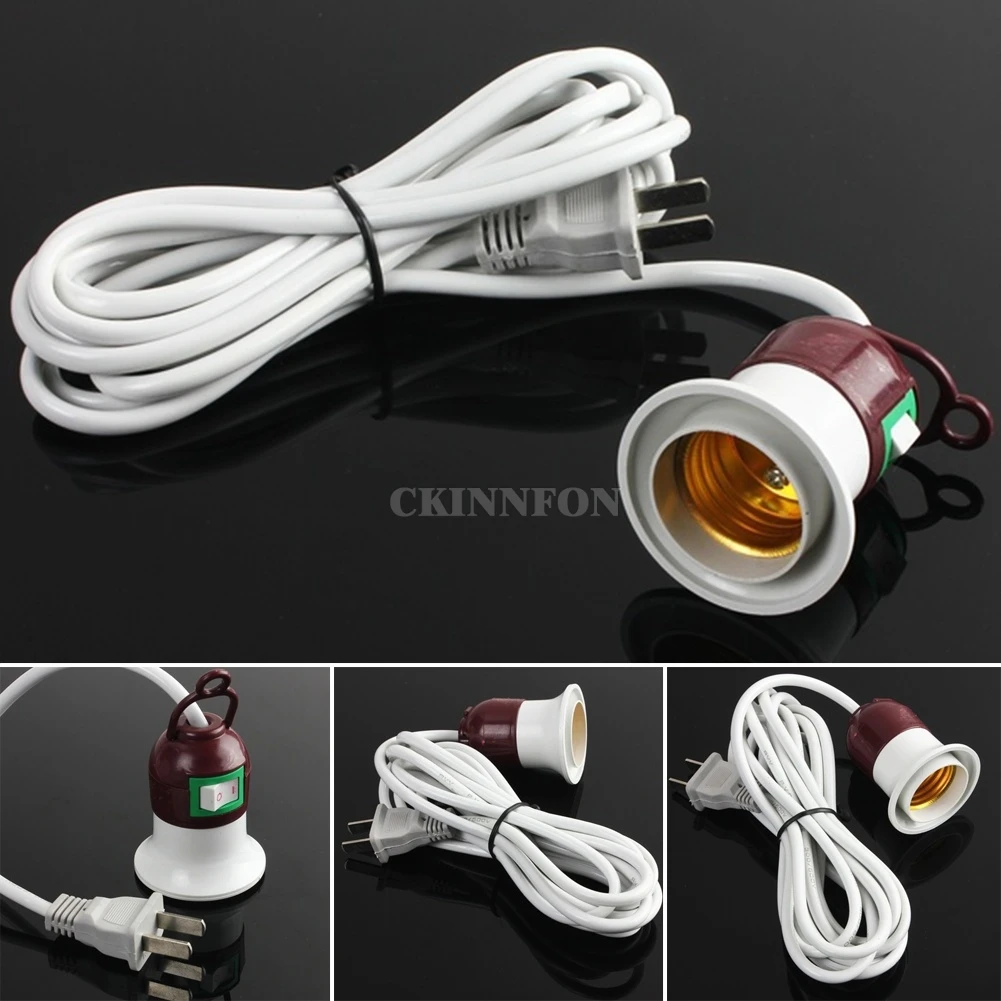 

50Pcs/Lot US Plug AC 250V 10A On Off Switch E27 Lamp Holder Socket Light 2.5m Power Cable Cord