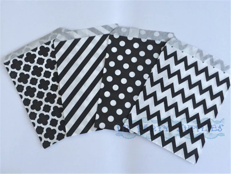 200 шт черно белые горизонтальные полосатые бумажные подарочные пакеты мешочки