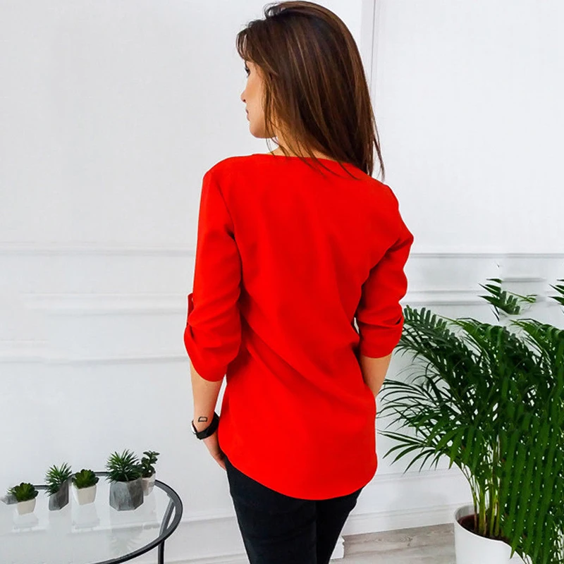 

2/6 Sleeve Sexy V Neck Blouse Shirts For Women Nice Vogue Fashion Blouses Elegant Office Lades Top Shirts Casual Solid Blusas