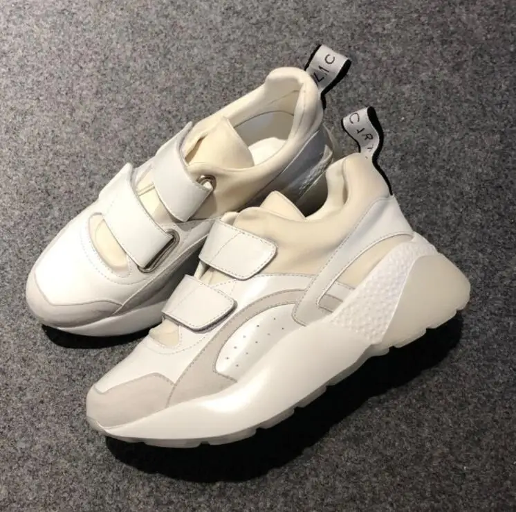 Buono Scarpe/женские кроссовки с радужной шнуровкой; фирменный дизайн; женская обувь на толстой подошве; спортивные кроссовки на танкетке из натуральной кожи - Цвет: white