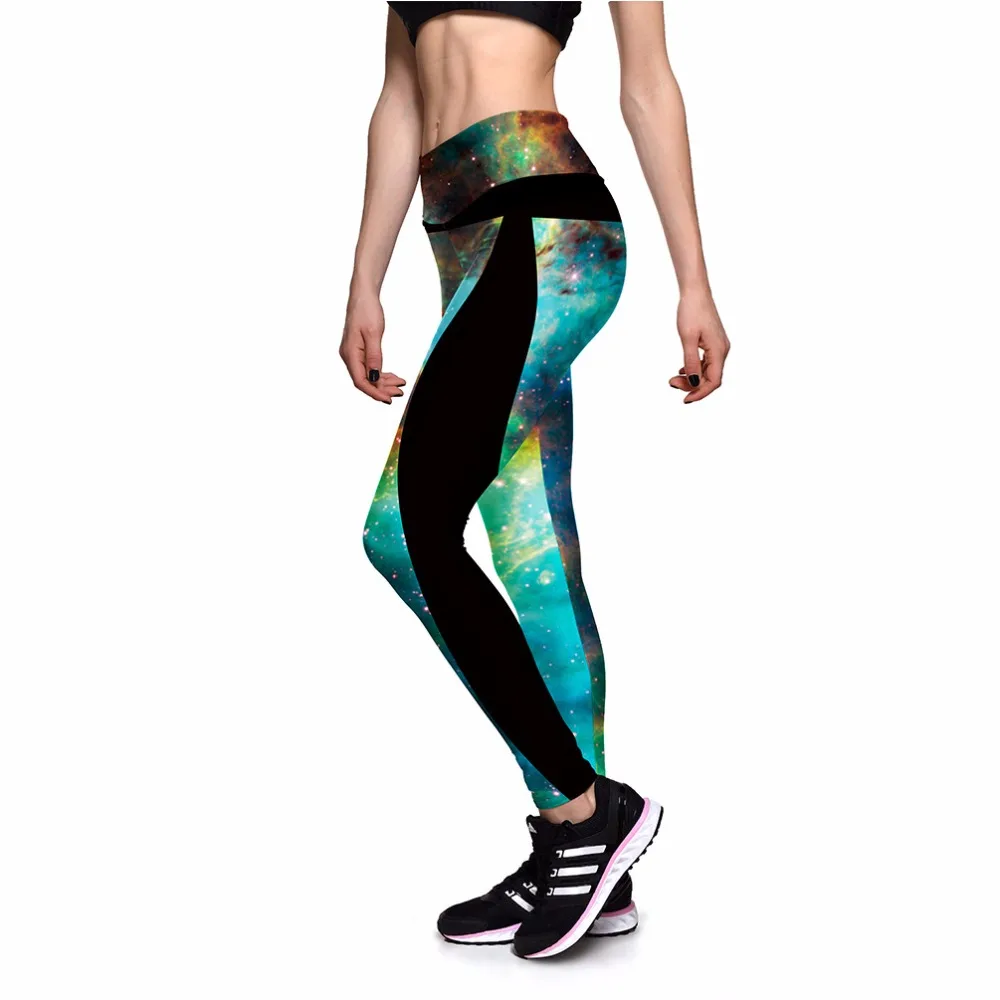 Леггинсы Новые плюс размер леггинсы зеленые глакси звезда Высокая талия женские