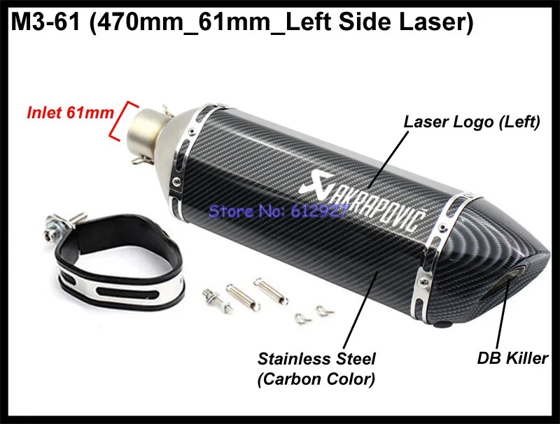 Type M3 - 61mm Впускной 51 мм 61 мм мотоциклетная выхлопная труба akrapovic глушитель Escape Moto Универсальный Escapamento Para Moto для скутеров Tmax Nmax - Цвет: Type M3 - 61mm