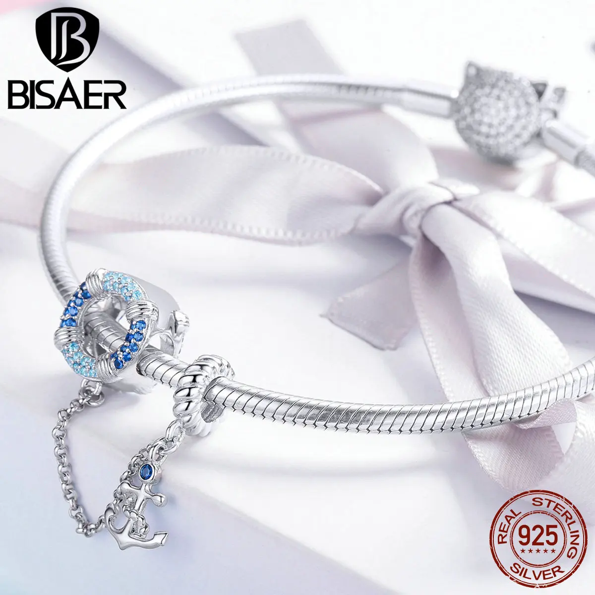 BISAER, 925 пробы, серебряные подвески для морского путешествия, безопасная цепь для океана, бусины, подходят для DIY браслетов, ювелирных изделий ECC1149