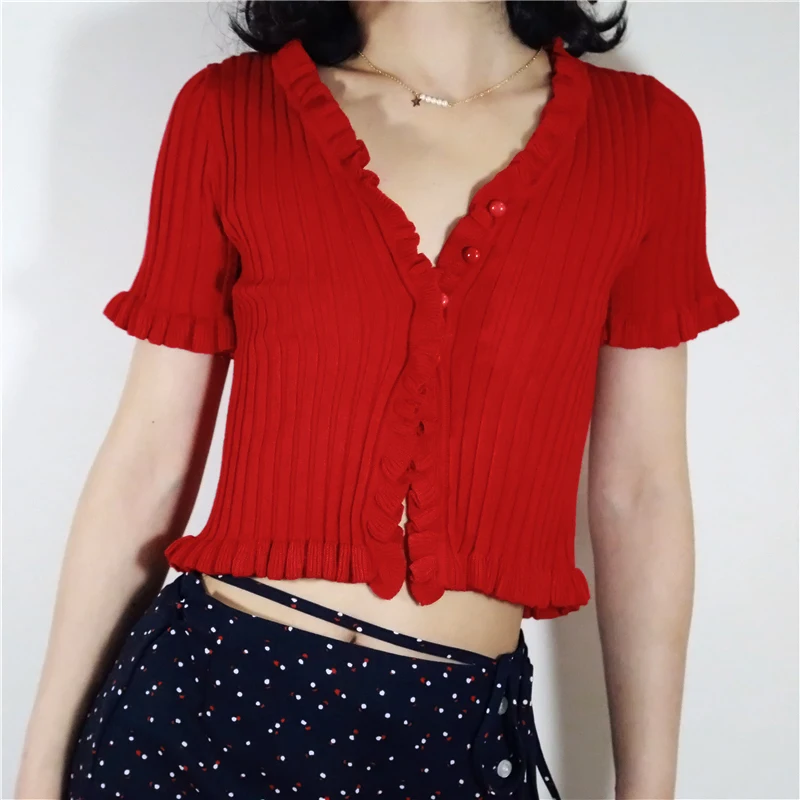 Женская Кружевная футболка с V образным вырезом и рюшами|top tees|top casualtee top |