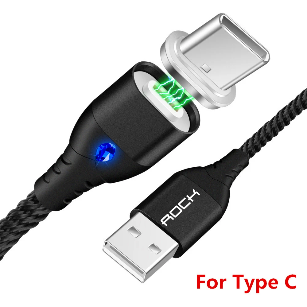 Black For Type C Магнитный usb-кабель ROCK 5A для быстрой зарядки, кабель USB type C, кабель для микроосвещения для iPhone, samsung, Xiaomi, универсальный usb-шнур - Цвет: Black For Type C