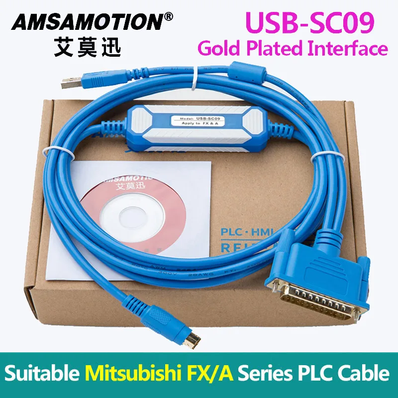 Gold Plated Version USB-SC09+ встроенный чип Программирование изоляции кабель подходит для Mitsubishi FX и серии PLC скачать кабель - Цвет: Gold Plated Version