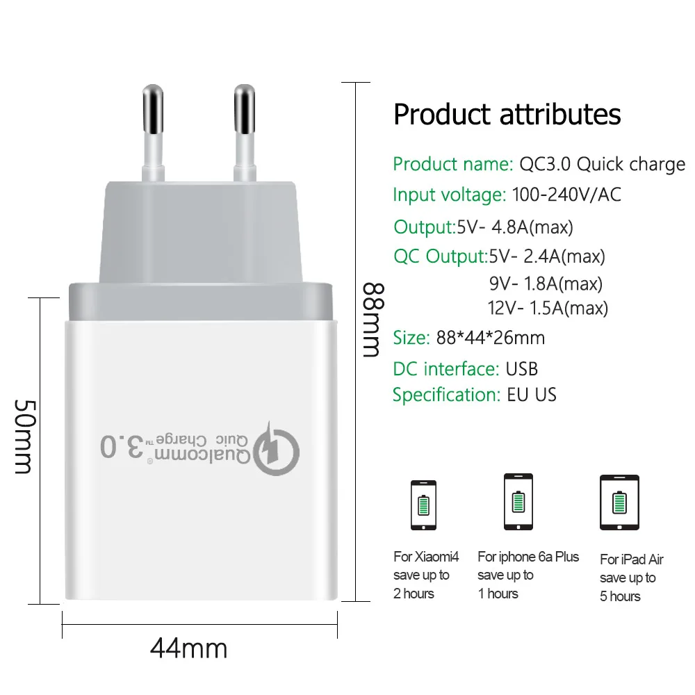 18 Вт USB зарядное устройство quick charge 3 0 для iPhone X 8 7 iPad быстрое настенное Samsung Note 9 S10 Plus