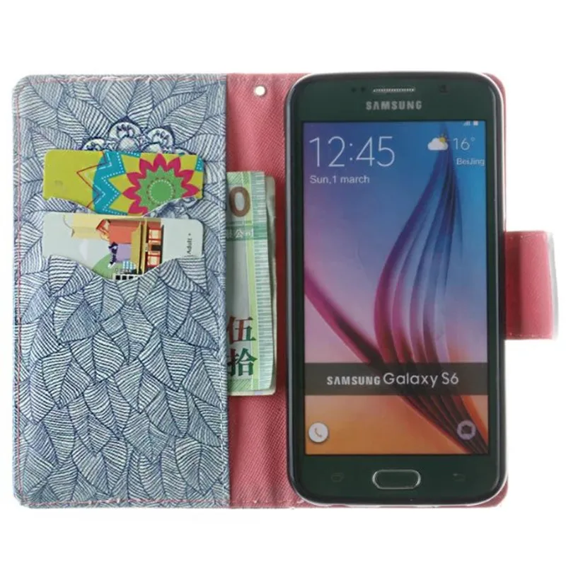 Colour Decoration Flip Kickstand Leather Case For Samsung Galaxy S6 Wallet Phone Bag Cover Edge Cases |