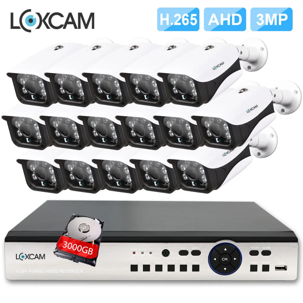 LOXCAM H.265 + 16CH CCTV DVR система 3MP IP66 наружная Водонепроницаемая камера ночного видения