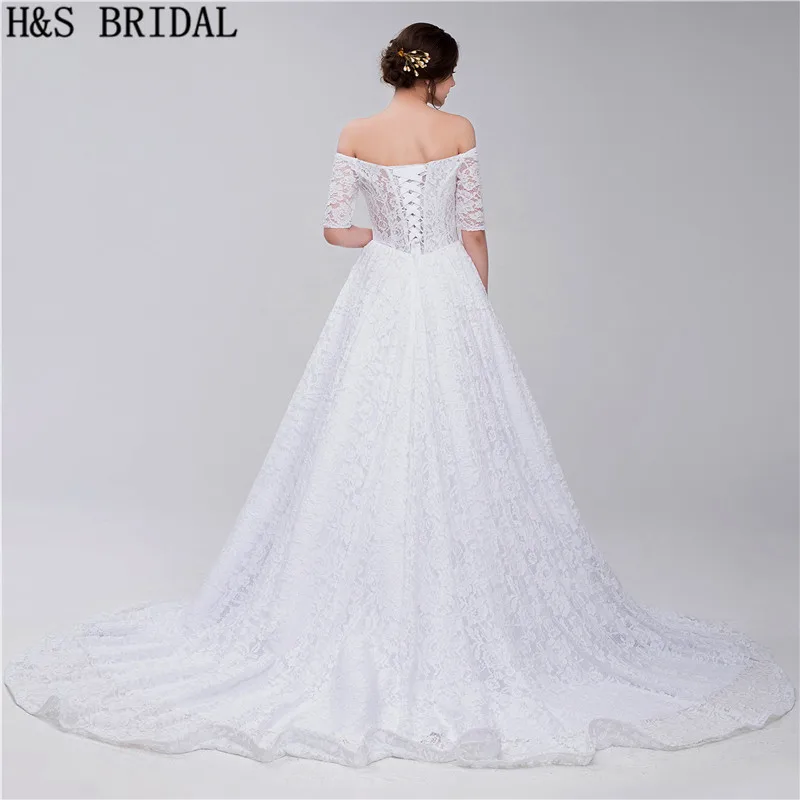 H &amp S свадебное кружевное платье с открытыми плечами vestido de noiva Короткое рукавами