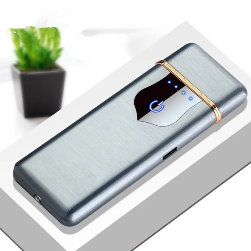 USB зарядка прикуриватель сенсорный экран переключатель двухсторонняя электрическая зажигалка ветрозащитный негорящий электронные зажигалки - Цвет: silver