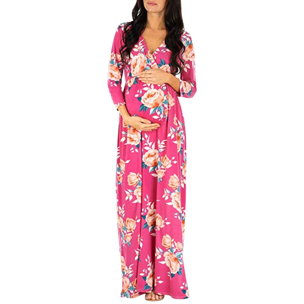 Женское платье с v образным вырезом и длинными рукавами для беременных сарафан