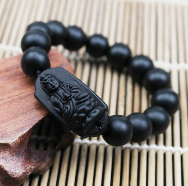 Прямая поставка черный синбин бианчи резной каменный будда натуральные браслеты