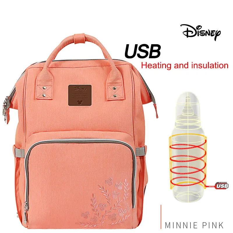 Синий Сумка для подгузников disney, рюкзак для мамы, USB бутылочка с подогревом, Детская сумка для мамы, сумка для подгузников для мамы, мокрая Большая вместительная сумка для мамы - Цвет: Синий