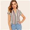 SHEIN, разноцветный топ в полоску с v-образным вырезом, летняя блузка, женская летняя рабочая одежда с глубоким подолом и рукавом-крылышком, повседневные женские топы и блузки