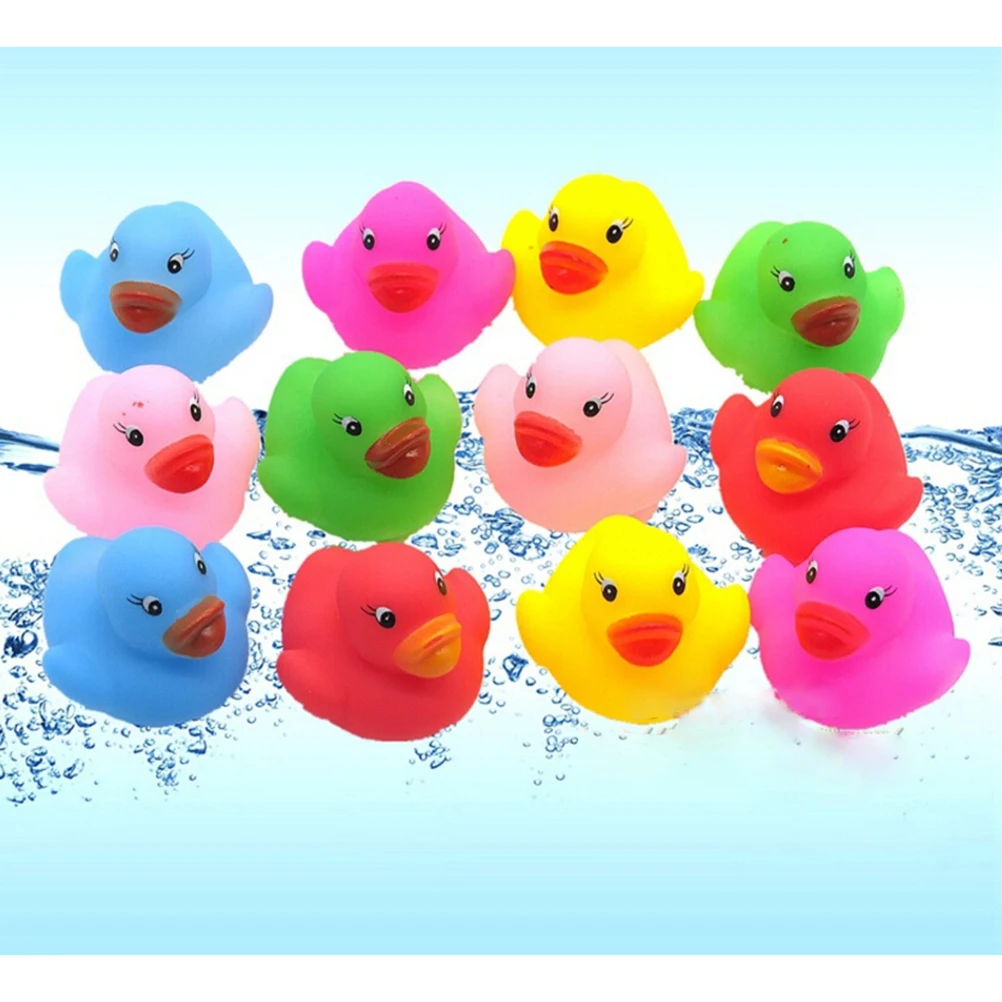 

12 шт./компл. Kawaii разноцветные резиновые поплавок скрипучий звук утки детская игрушка для ванны ванной воды в бассейне забавные мини игрушки ...