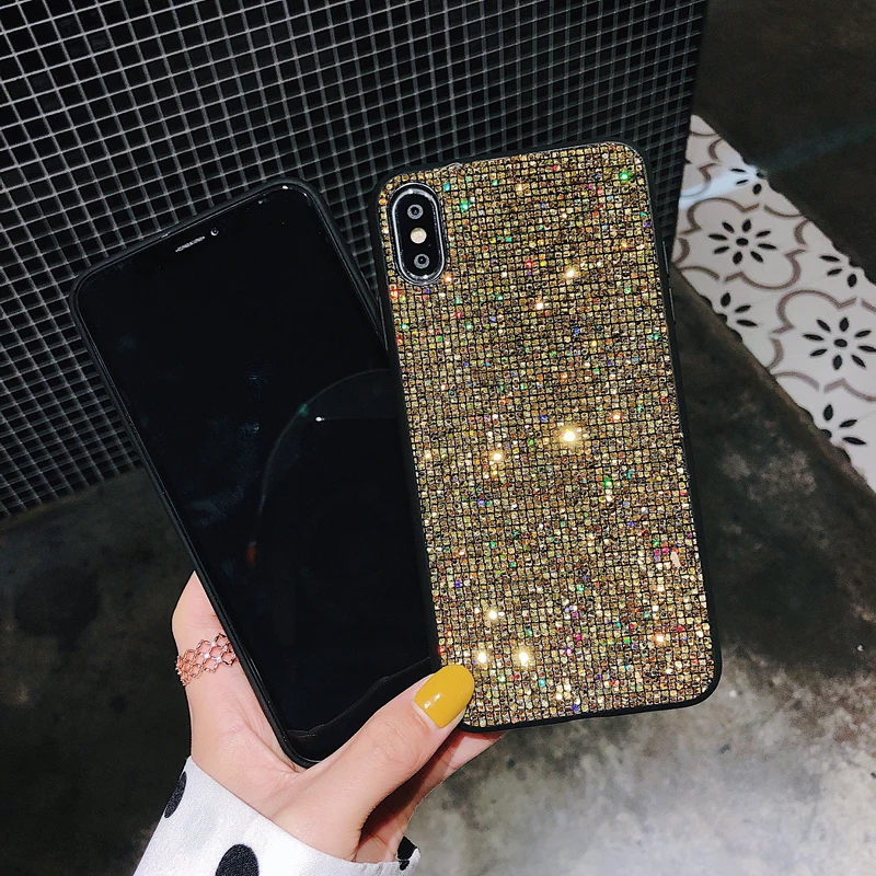 Блестящий чехол с блестками для телефона iPhone X 10 XR 7 8 Plus цветной Ультратонкий